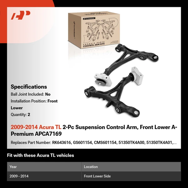 2009-2014 Acura TL 2-Pc Suspension Control Arm, Front Lower A-Premium APCA7169