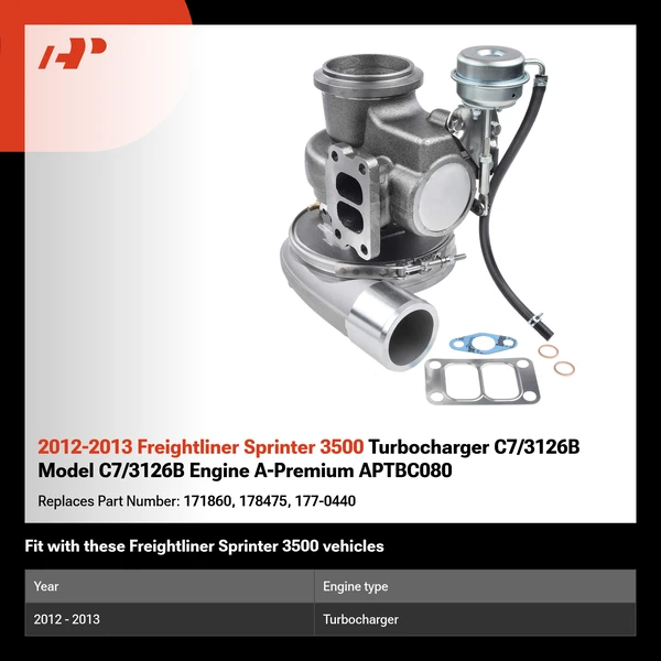 2012-2013 Freightliner Sprinter 3500 Turbocharger C7/3126B Model C7/3126B Engine A-Premium APTBC080