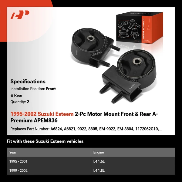 1995-2002 Suzuki Esteem 2-Pc Motor Mount Front & Rear A-Premium APEM836