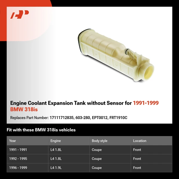 Engine Coolant Expansion Tank without Sensor for 1991-1999 BMW 318is