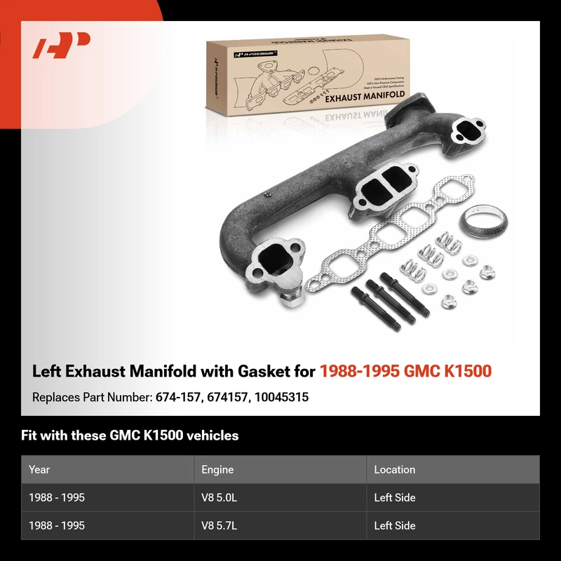 Left Exhaust Manifold with Gasket for 1988-1995 GMC K1500