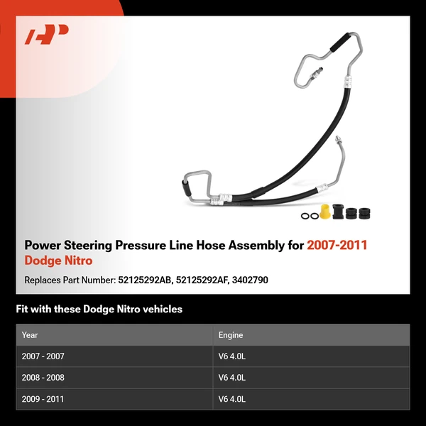 Power Steering Pressure Line Hose Assembly for 2007-2011 Dodge Nitro