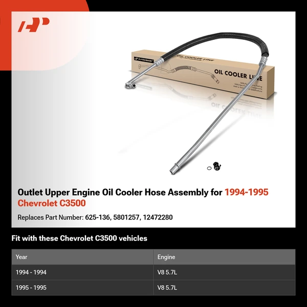 Outlet Upper Engine Oil Cooler Hose Assembly for 1994-1995 Chevrolet C3500