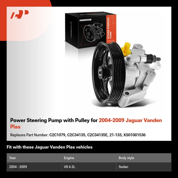 Power Steering Pump with Pulley for 2004-2009 Jaguar Vanden Plas