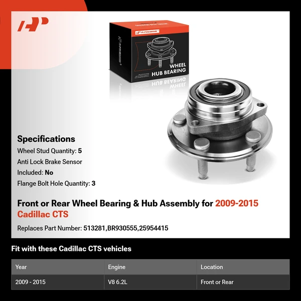 Front or Rear Wheel Bearing & Hub Assembly for 2009-2015 Cadillac CTS