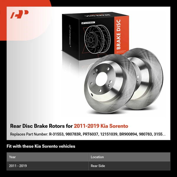 Rear Disc Brake Rotors for 2011-2019 Kia Sorento