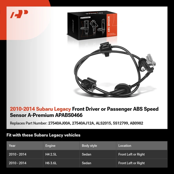 2010-2014 Subaru Legacy Front Driver or Passenger ABS Speed Sensor A-Premium APABS0466