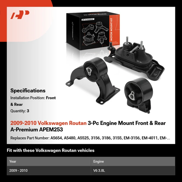 2009-2010 Volkswagen Routan 3-Pc Engine Mount Front & Rear A-Premium APEM253