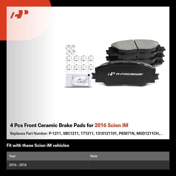 4 Pcs Front Ceramic Brake Pads for 2016 Scion iM