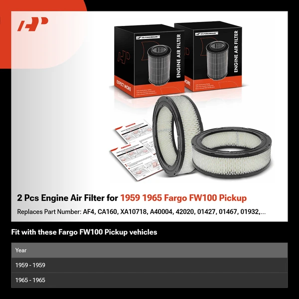 2 Pcs Engine Air Filter for 1959 1965 Fargo FW100 Pickup
