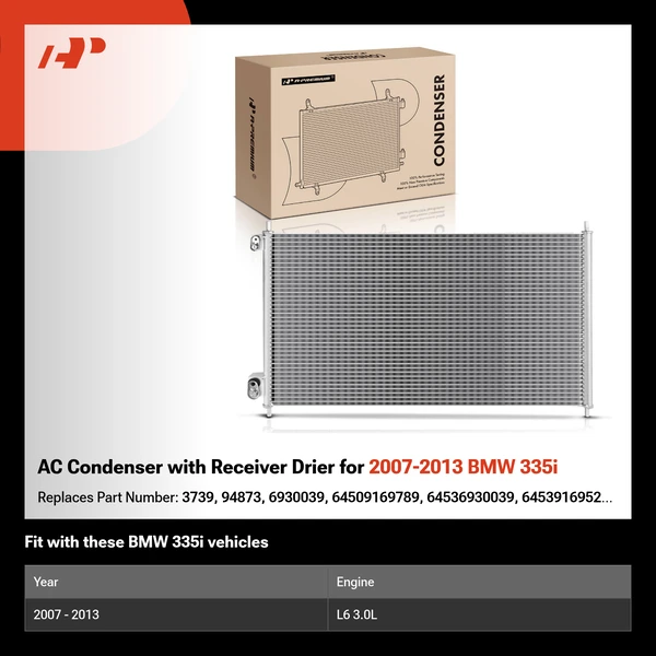 AC Condenser with Receiver Drier for 2007-2013 BMW 335i