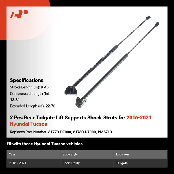 2 Pcs Rear Tailgate Lift Supports Shock Struts for 2016-2021 Hyundai Tucson