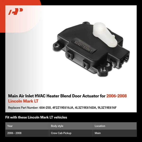 Main Air Inlet HVAC Heater Blend Door Actuator for 2006-2008 Lincoln Mark LT
