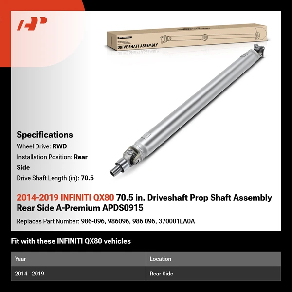 2014-2019 INFINITI QX80 70.5 in. Driveshaft Prop Shaft Assembly Rear Side A-Premium APDS0915