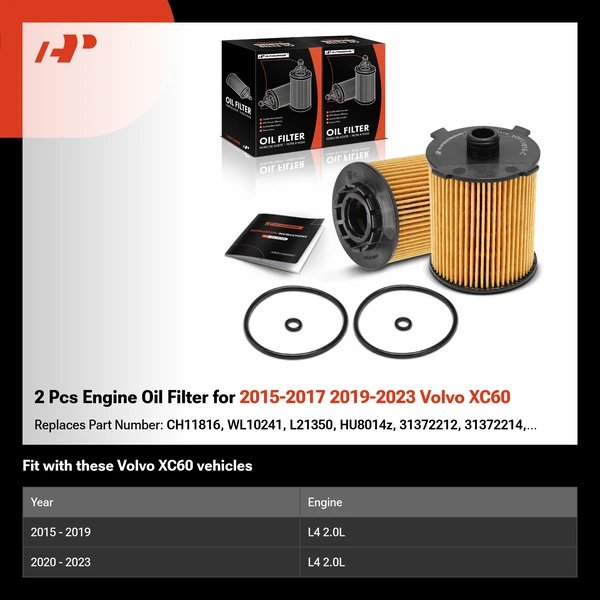 2 Pcs Engine Oil Filter for 2015-2017 2019-2023 Volvo XC60