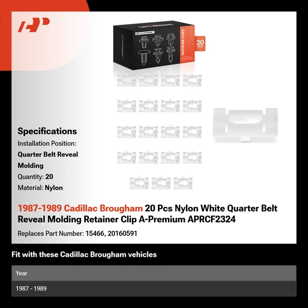 1987-1989 Cadillac Brougham 20 Pcs Nylon White Quarter Belt Reveal Molding Retainer Clip A-Premium APRCF2324
