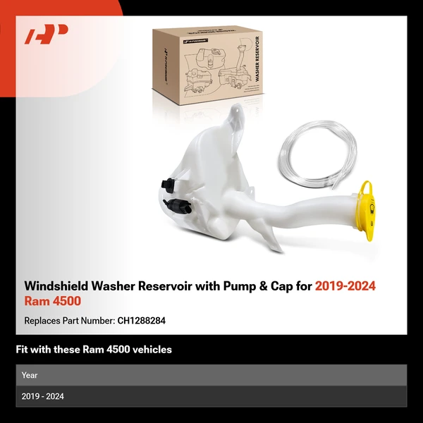 Windshield Washer Reservoir with Pump & Cap for 2019-2024 Ram 4500