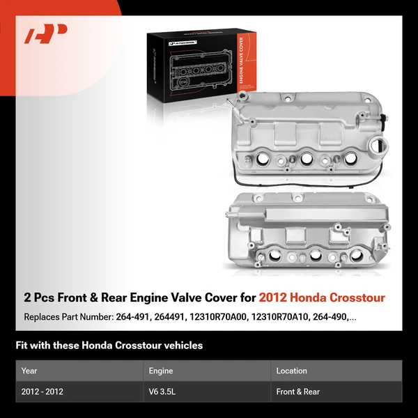 2 Pcs Front & Rear Engine Valve Cover for 2012 Honda Crosstour