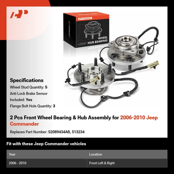 2 Pcs Front Wheel Bearing & Hub Assembly for 2006-2010 Jeep Commander