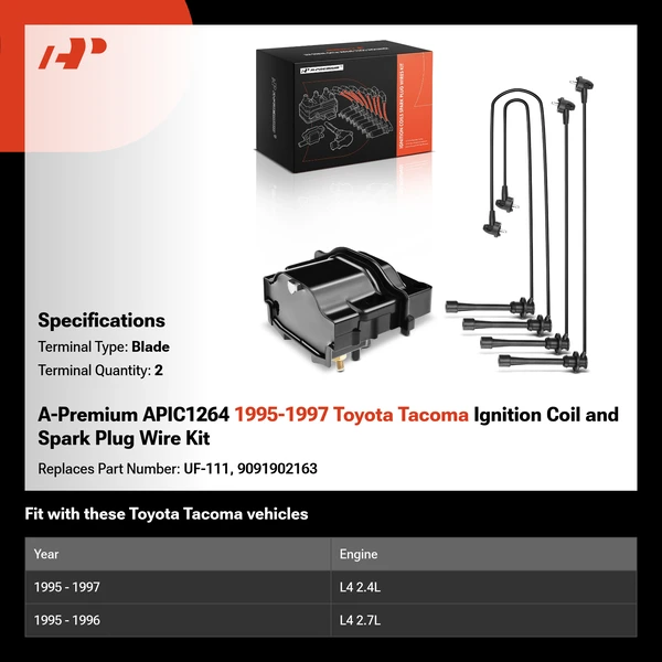 A-Premium APIC1264 1995-1997 Toyota Tacoma Ignition Coil and Spark Plug Wire Kit