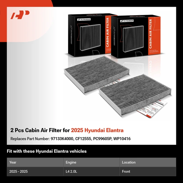 2 Pcs Cabin Air Filter for 2025 Hyundai Elantra