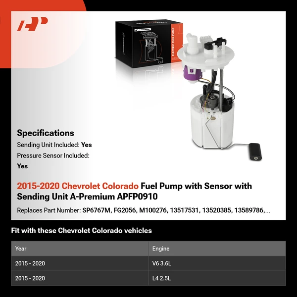 2015-2020 Chevrolet Colorado Fuel Pump with Sensor with Sending Unit A-Premium APFP0910