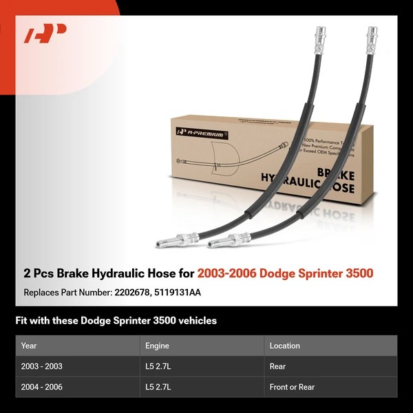 2 Pcs Brake Hydraulic Hose for 2003-2006 Dodge Sprinter 3500