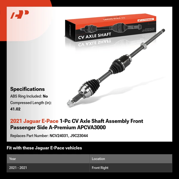 2021 Jaguar E-Pace 1-Pc CV Axle Shaft Assembly Front Passenger Side A-Premium APCVA3000