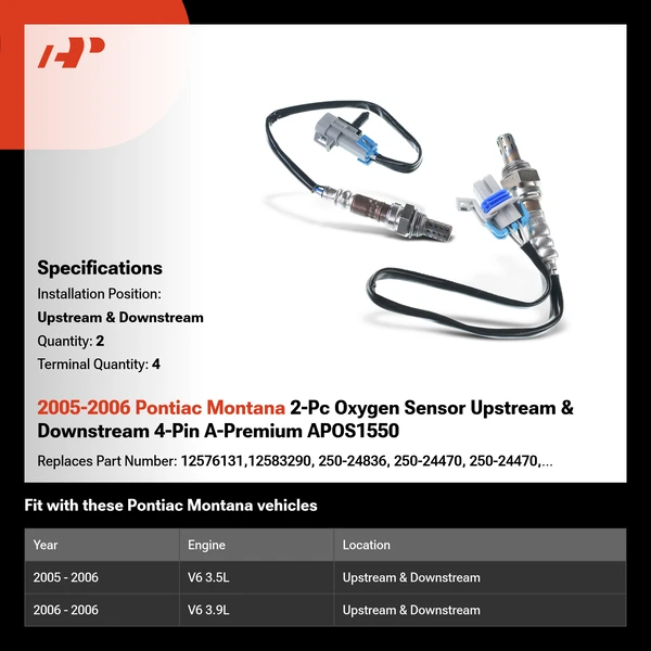 2005-2006 Pontiac Montana 2-Pc Oxygen Sensor Upstream & Downstream 4-Pin A-Premium APOS1550