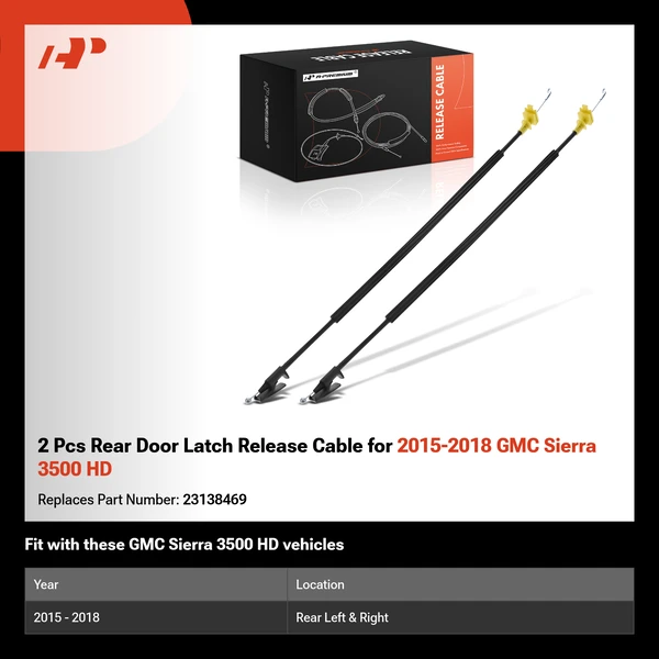 2 Pcs Rear Door Latch Release Cable for 2015-2018 GMC Sierra 3500 HD