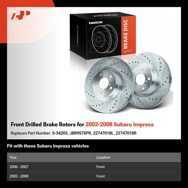 Front Drilled Brake Rotors for 2002-2008 Subaru Impreza