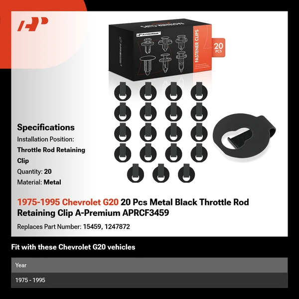 1975-1995 Chevrolet G20 20 Pcs Metal Black Throttle Rod Retaining Clip A-Premium APRCF3459