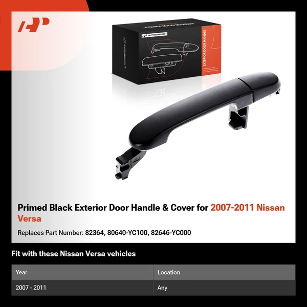 Primed Black Exterior Door Handle & Cover for 2007-2011 Nissan Versa