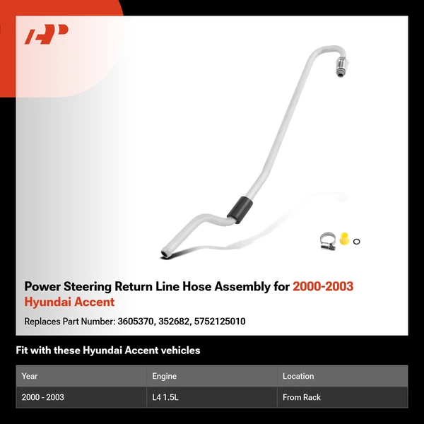 Power Steering Return Line Hose Assembly for 2000-2003 Hyundai Accent