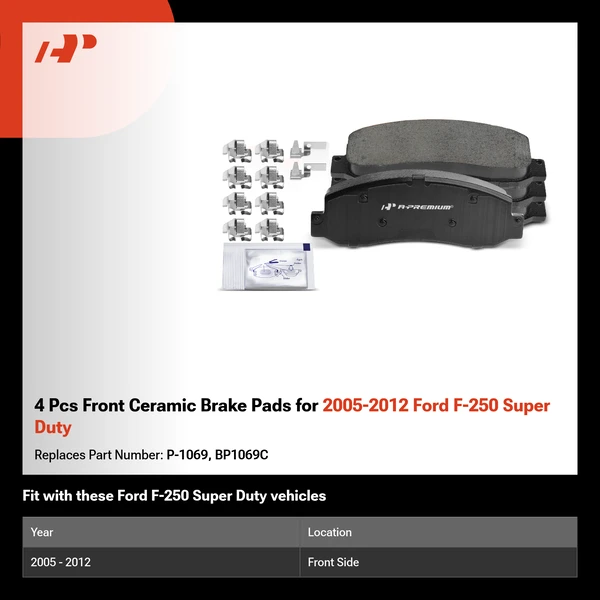 4 Pcs Front Ceramic Brake Pads for 2005-2012 Ford F-250 Super Duty