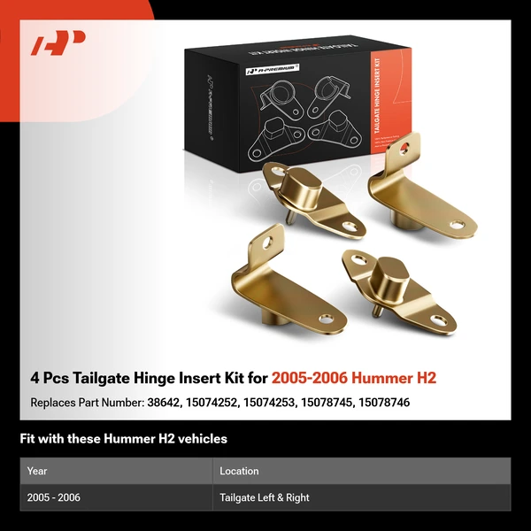 4 Pcs Tailgate Hinge Insert Kit for 2005-2006 Hummer H2