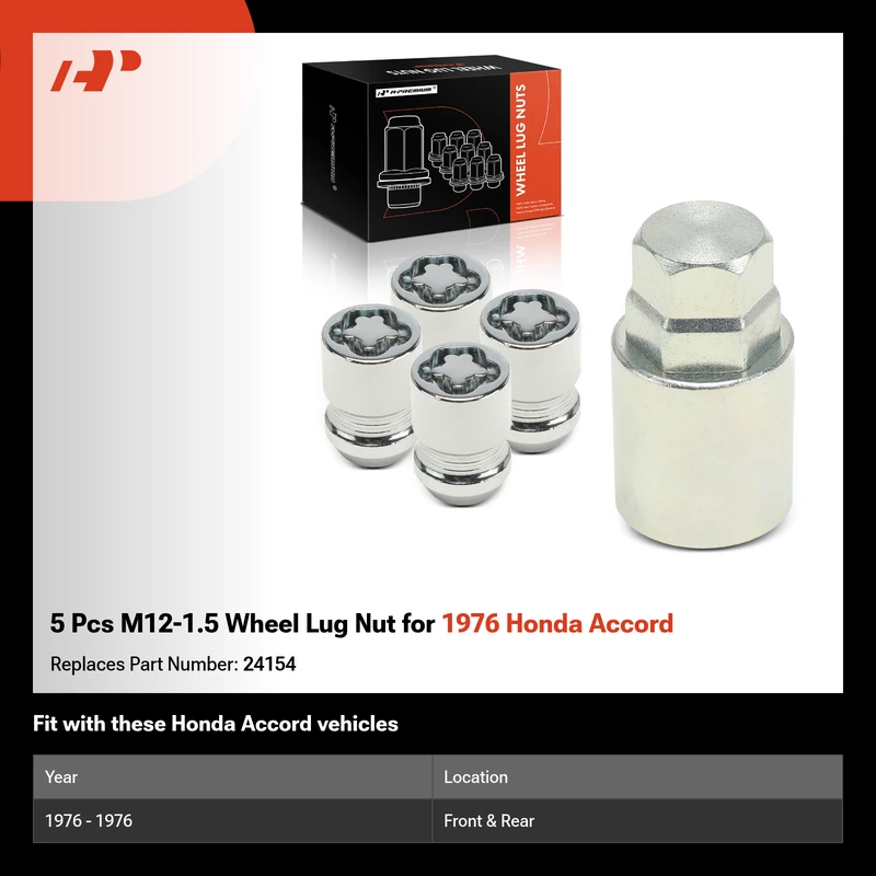 5 Pcs M12-1.5 Wheel Lug Nut for 1976 Honda Accord