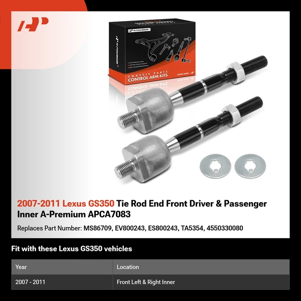 2007-2011 Lexus GS350 Tie Rod End Front Driver & Passenger Inner A-Premium APCA7083
