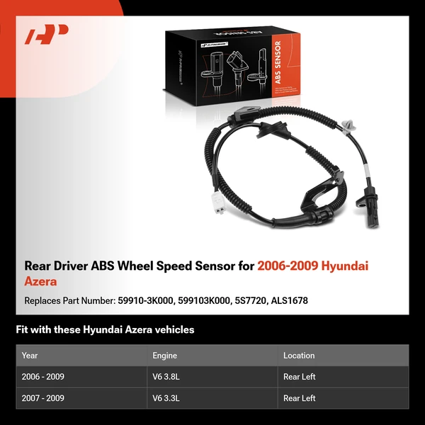 Rear Driver ABS Wheel Speed Sensor for 2006-2009 Hyundai Azera
