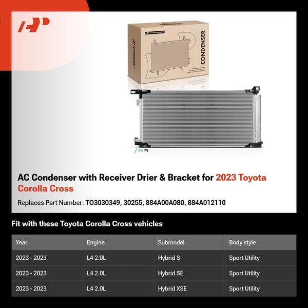 AC Condenser with Receiver Drier & Bracket for 2023 Toyota Corolla Cross