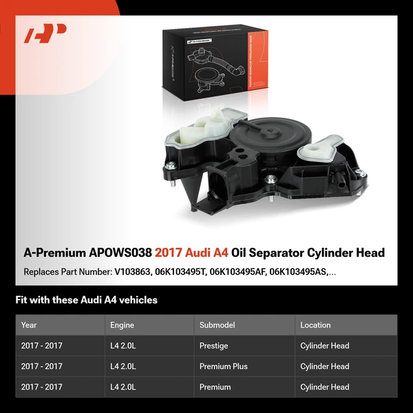 A-Premium APOWS038 2017 Audi A4 Oil Separator Cylinder Head