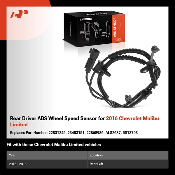 Rear Driver ABS Wheel Speed Sensor for 2016 Chevrolet Malibu Limited