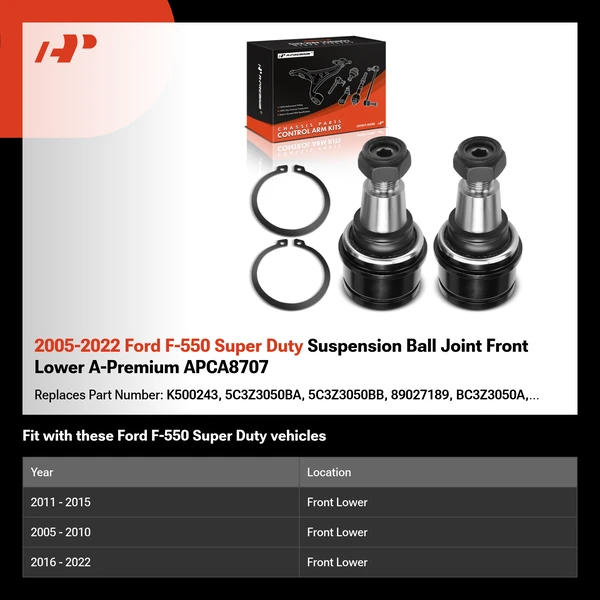 2005-2022 Ford F-550 Super Duty Suspension Ball Joint Front Lower A-Premium APCA8707