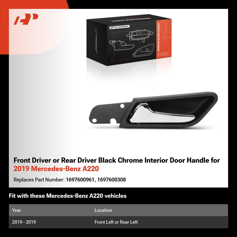 Front Driver or Rear Driver Black Chrome Interior Door Handle for 2019 Mercedes-Benz A220