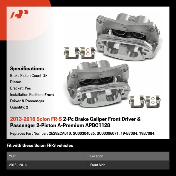 2013-2016 Scion FR-S 2-Pc Brake Caliper Front Driver & Passenger 2-Piston A-Premium APBC1128
