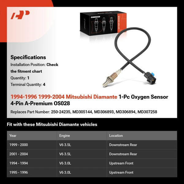 1994-1996 1999-2004 Mitsubishi Diamante 1-Pc Oxygen Sensor 4-Pin A-Premium OS028