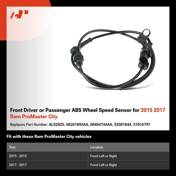 Front Driver or Passenger ABS Wheel Speed Sensor for 2015 2017 Ram ProMaster City