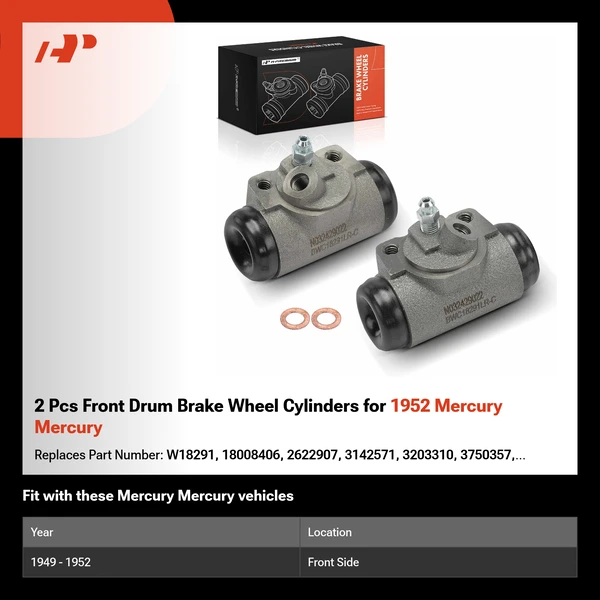 2 Pcs Front Drum Brake Wheel Cylinders for 1952 Mercury Mercury