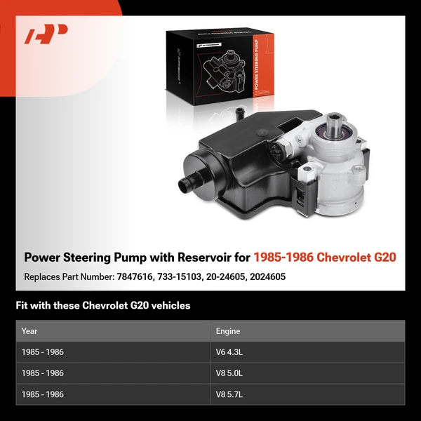 Power Steering Pump with Reservoir for 1985-1986 Chevrolet G20