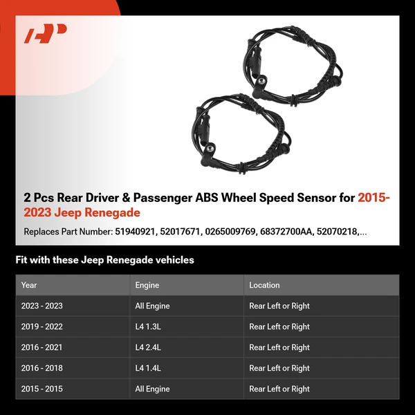 2 Pcs Rear Driver & Passenger ABS Wheel Speed Sensor for 2015-2023 Jeep Renegade